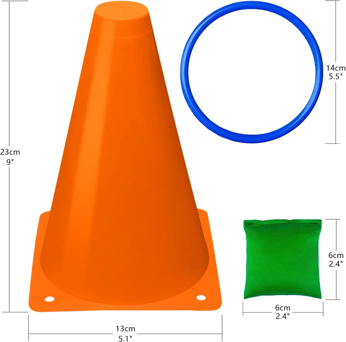 Eocolz 3 in 1 Carnival Games Set, Soft Plastic Cones Bean Bags Ring Toss Games for Kids Birthday Party Outdoor Games Supplies 32 Piece Combo Set - PuriLite