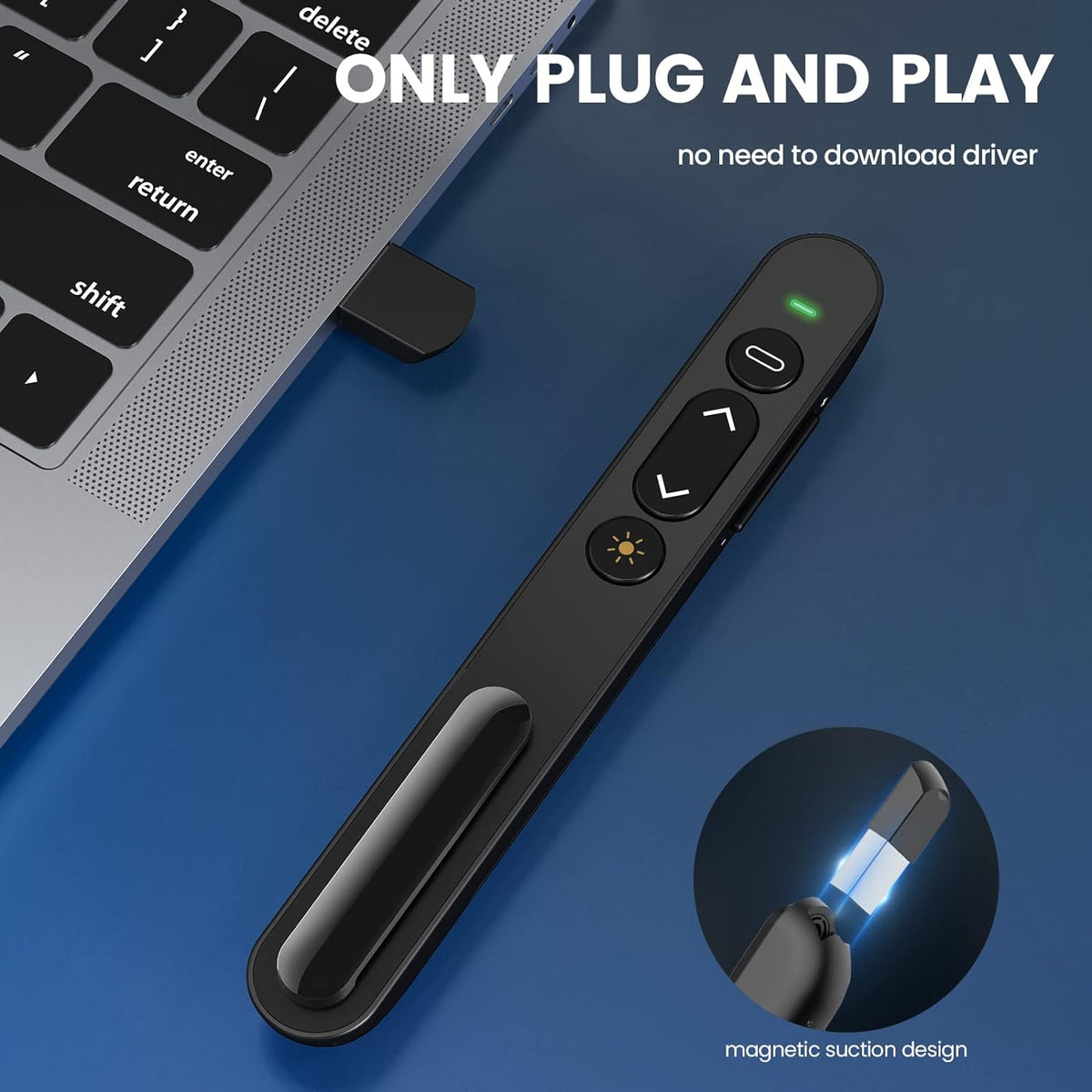 Wireless Presenter, 2.4GHz USB Control Presentation PPT PowerPoint Clicker for Keynote, Laptop, Google Slides - Support Hyperlink and Volume Control（1pcs） - PuriLite