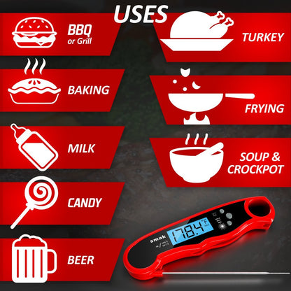 Digital Instant Read Meat Thermometer - Waterproof Kitchen Food Cooking Thermometer with Backlight LCD - Best Super Fast Electric Meat Thermometer Probe for BBQ Grilling Smoker Baking Turkey - PuriLite