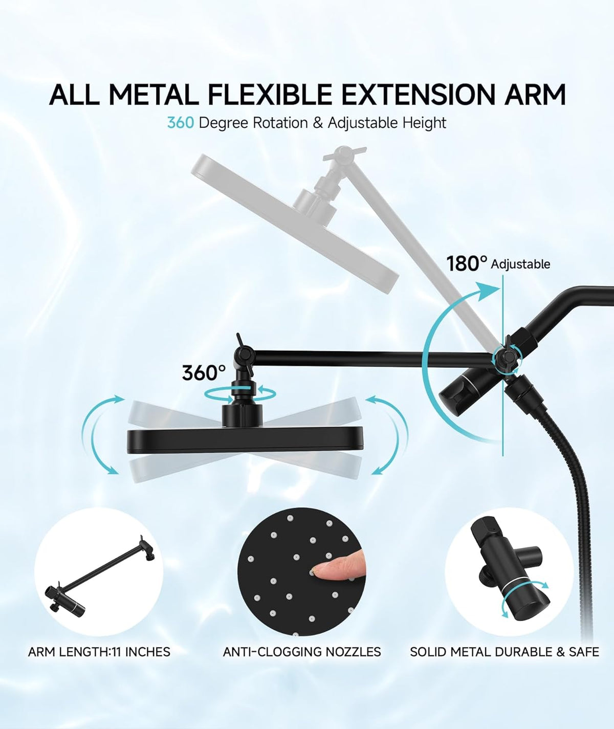 Purilite Select High Pressure Rain Shower Head with Handheld Spray – 12” Adjustable Dual Rainfall & Waterfall Shower Head Combo, Matte Black Bathroom Shower System - PuriLite