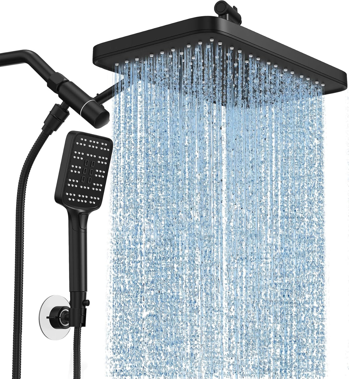 Purilite Select High Pressure Rain Shower Head with Handheld Spray – 12” Adjustable Dual Rainfall & Waterfall Shower Head Combo, Matte Black Bathroom Shower System - PuriLite