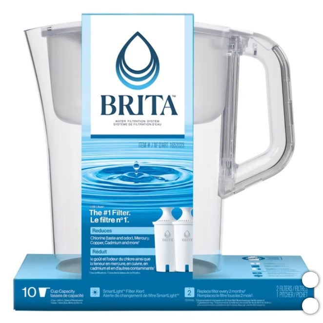 Brita Champlain 2.4 L (10-cup) Pitcher with 2 Filters - PuriLite