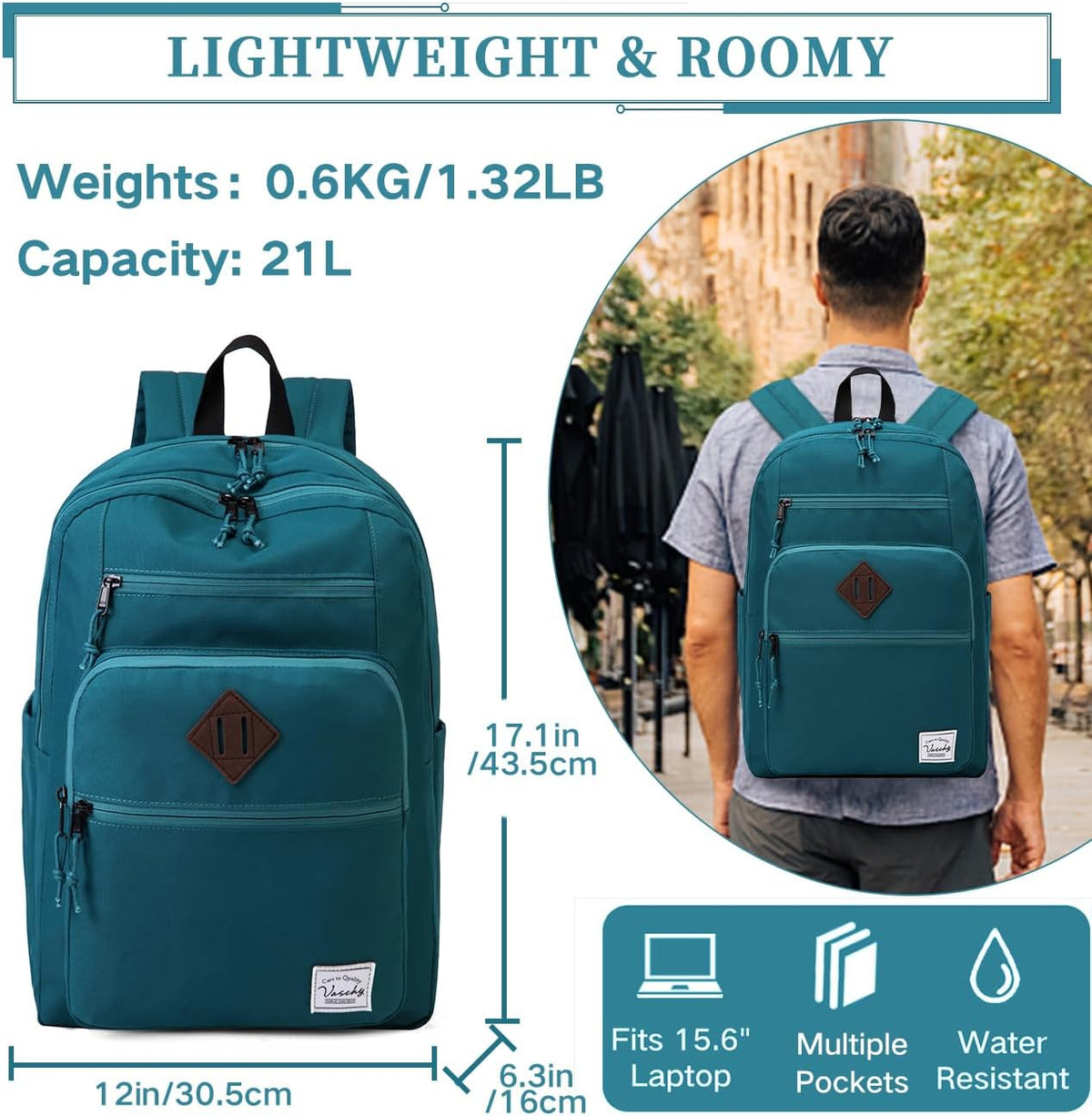 School Backpack for Men Women,Vaschy Lightweight School Bag Bookbag Casual Daypack for High School/College/Teens/Travel/Work - PuriLite
