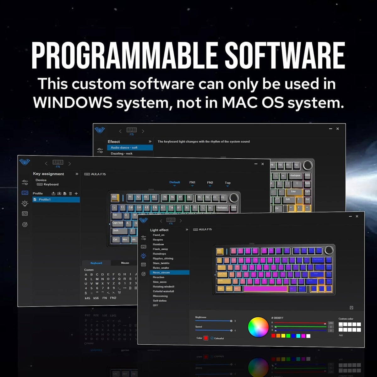 EPOMAKER x Aula F75 Gasket Mechanical Keyboard, 75% Wireless Hot Swappable Gaming Keyboard with Five-Layer Padding&Knob, Bluetooth/2.4GHz/USB-C, RGB (Black Gradient, LEOBOG Reaper Switch) - PuriLite