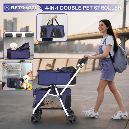 Dog Stroller Pet Stroller for Small Medium Dogs & Cats, 4-Wheel Cat Stroller, Foldable Dog Stroller with Suspension System/Link Brake, Max.44 LBS