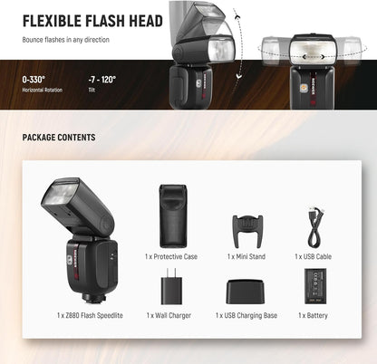 NEEWER Z880-C 2.4G 76Ws TTL Camera Flash Speedlite Compatible with Canon, Upgraded UI, Adjustable Modeling Lamp, TTL/M Quick Switch TCM Key, 1/8000s HSS 7.4V/2600mAh Battery 480 Full Power Flash - PuriLite