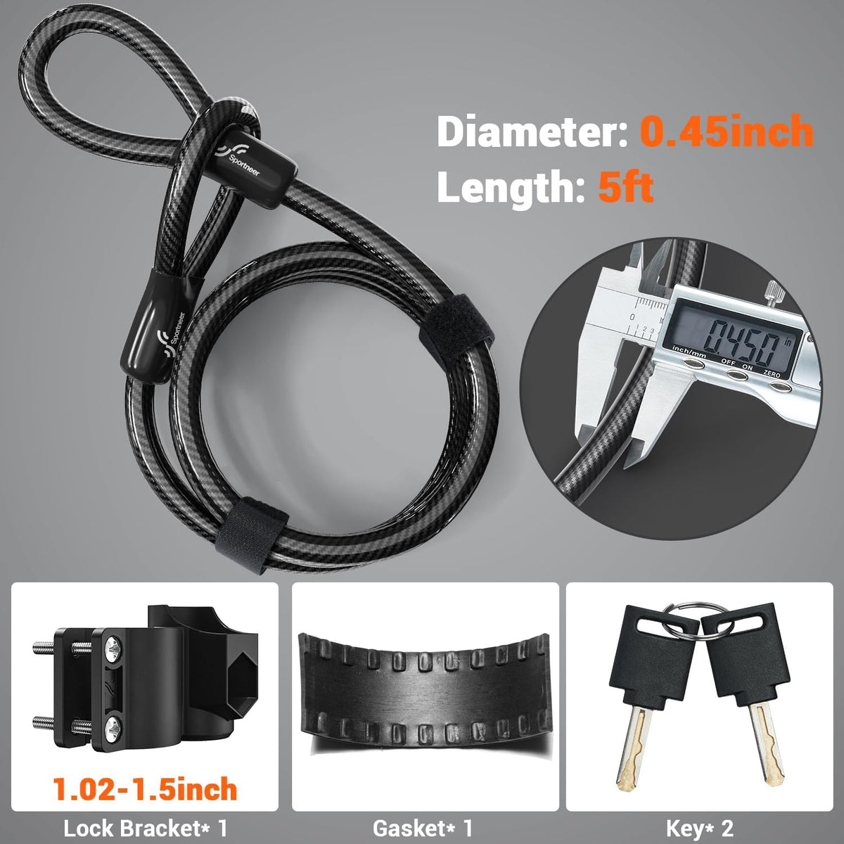 Sportneer Bike Lock: 17mm Heavy Duty Bike U Lock - High-Security Anti-Theft with 12mm x1.5m Steel Cable, 8''x5'' Compact Design, Includes Mounting Bracket for Mountain/Road/Folding/Electric Bikes - PuriLite