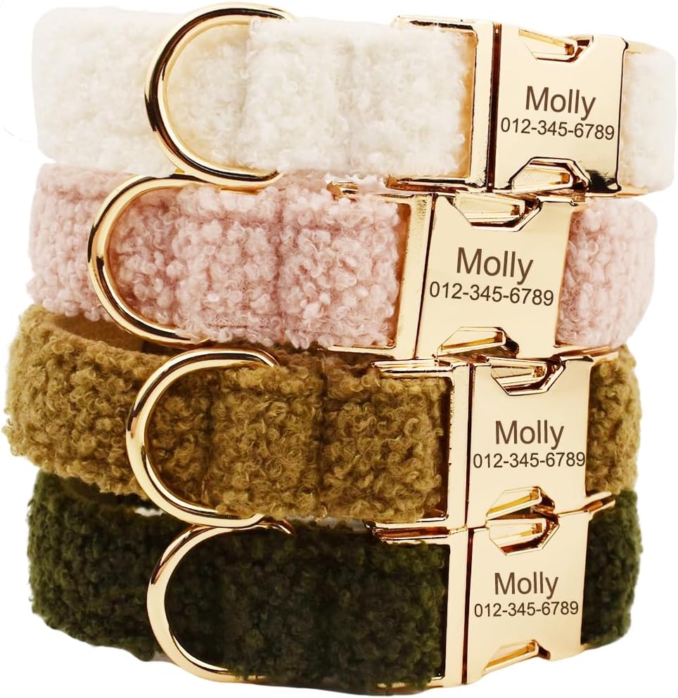 Custom Dog Collar with Metal Buckle - Pet Collars Personalized with Name and Phone Number (Plaid) - PuriLite