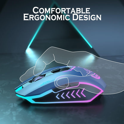 Wireless Gaming Mouse Up to 10000 DPI, UHURU Rechargeable USB Wireless Mouse with 6 Buttons 7 Changeable LED Color Ergonomic Programmable MMO RPG for PC Laptop, Compatible with Windows Mac - PuriLite