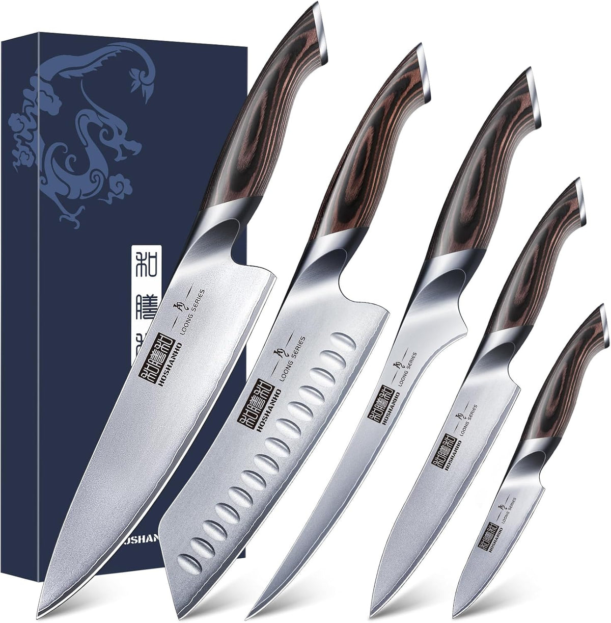 HOSHANHO 16-Piece Knife Set, Japanese High Carbon Stainless Steel Kitchen Knife Set, Ultra Sharp Chef Knife Block Set with Sharpener - PuriLite