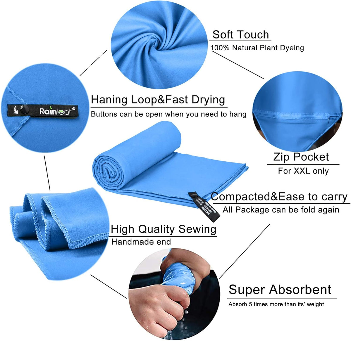 Rainleaf Microfiber Towel Perfect Travel & Gym & Camping Towel. Quick Dry - Super Absorbent - Ultra Compact - Lightweight. Suitable for Trip, Beach, Shower, Backpacking, Pool - PuriLite