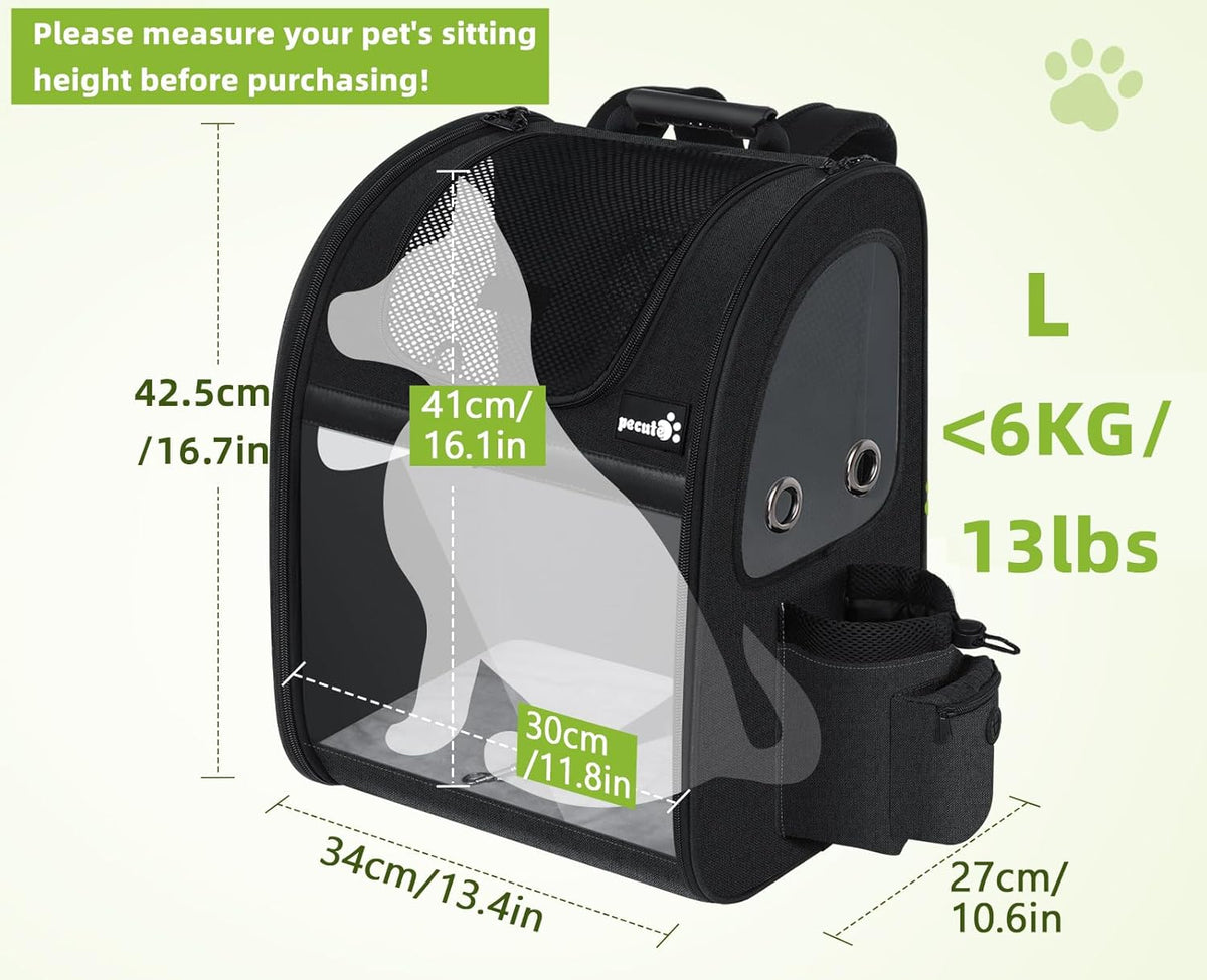 Pecute Pet Carrier Backpack, Dog Carrier Backpack Expandable with Breathable Mesh for Pets ＜6kg, Pet Backpack Carrier for Hiking Travel Camping Outdoor - PuriLite