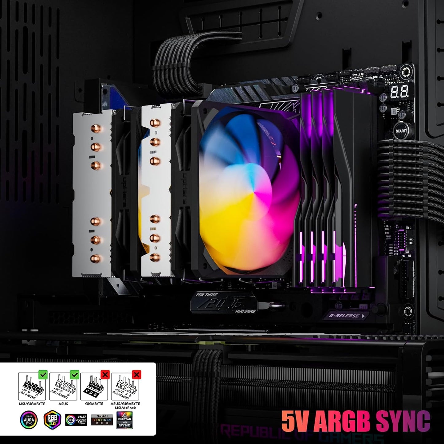 upHere D6SEC CPU Cooler, Intel LGA2011,LGA2066, LGA1700,AMD AM5/AM4/Ryzen 120mm,Dual Towers,5V ARGB - PuriLite
