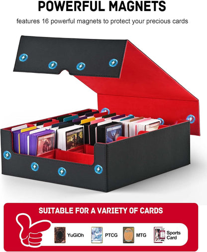 ZLCA Card Storage Box for MTG PTCG, Commander Deck Box Holds 3000+ Cards, Card Storage Case with 4 Stoppers, Card Organizer for TCG Sport Cards (Black) - PuriLite