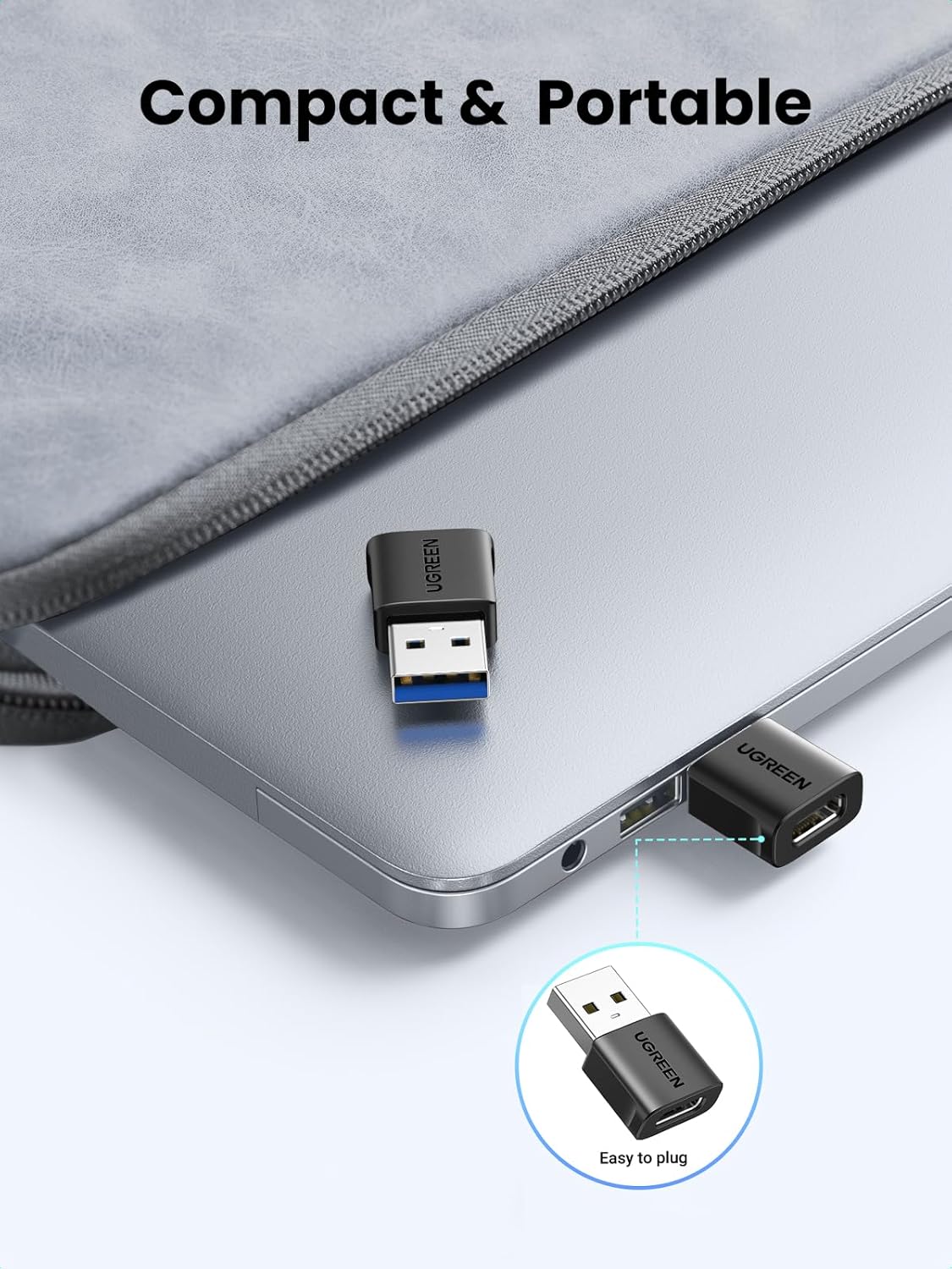 UGREEN USB to USB C Adapter 3 Pack, 10Gbps Data Transfer USB A to USB C Adapter Car Charger Adapter for iPad iPhone 16 15 Pro Max Galaxy S24 S23 Pad Air Mini, Car Play, PC/Laptop,Hard Drive Enclosure - PuriLite