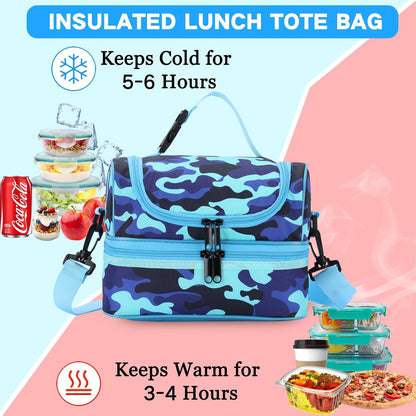 VASCHY Lunch Box Bag Men, Insulated Two Compartments Bento Cooler Bags for Adults/Women/Kids for School,Daycare,Kindergarten,Picnic Black - PuriLite