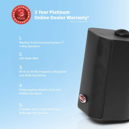 BOSS Audio MR4.3B 200-Watt 3-Way Marine 4-Inch Enclosed System Speaker - PuriLite