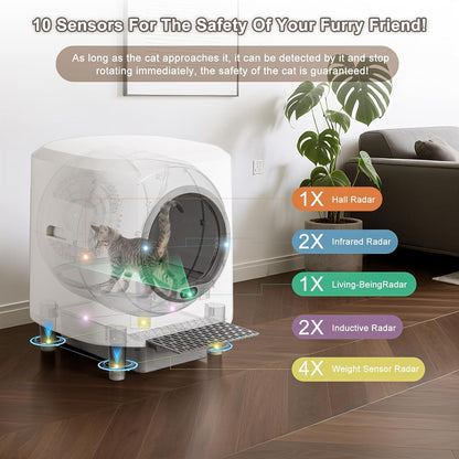 Automatic Cat Litter Box Ellenpent Self-Cleaning Litter Box with APP Control and Safety Sensor, 90L Large Capacity for Multiple Cats, Litiere Pour Chat Autonettoyant with 3 Rolls Poop Bags - PuriLite