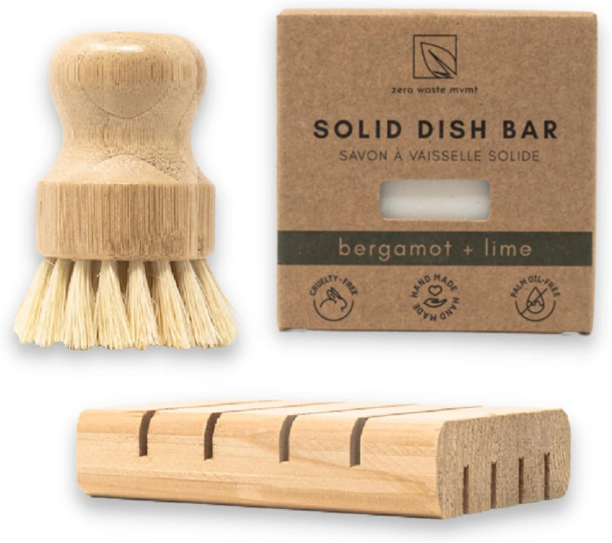 Zero Waste Dish Washing Bundle Kit | Eco-Friendly Solid Dish Soap Bar, Cedar Tray, Bamboo Pot Brush | Organic, Vegan, Non-Toxic Dish Soap | 3pc. Set - PuriLite