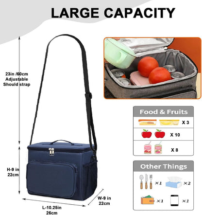 Lunch Bag for Adult Men Women Reusable 10L Large Thermos Lunch Box Food Cooler Bag Leakproof Heated Lunch Bag for Work Office Outdoor Picnic School Unisex Insulated Bag, 12+ Cans (Black) - PuriLite