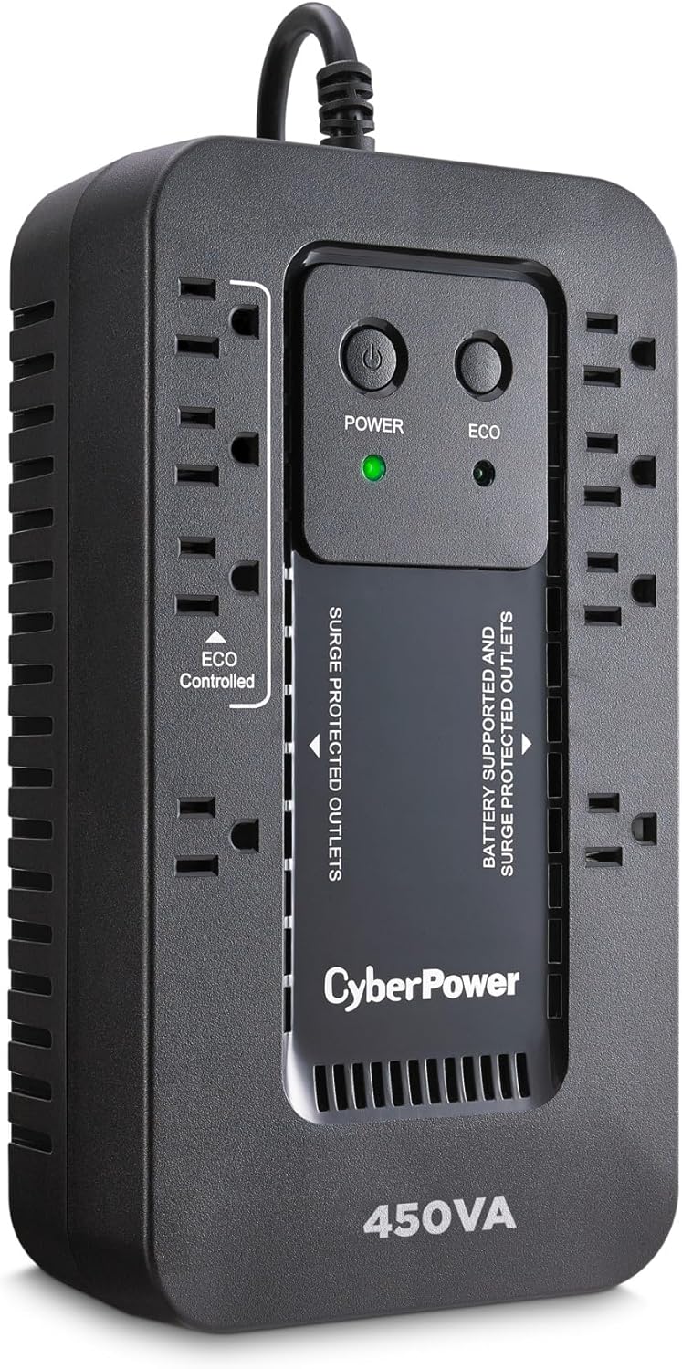 CyberPower EC850LCD Ecologic Battery Backup & Surge Protector UPS System, 850VA/510W, 12 Outlets, ECO Mode, Compact, Uninterruptible Power Supply - PuriLite