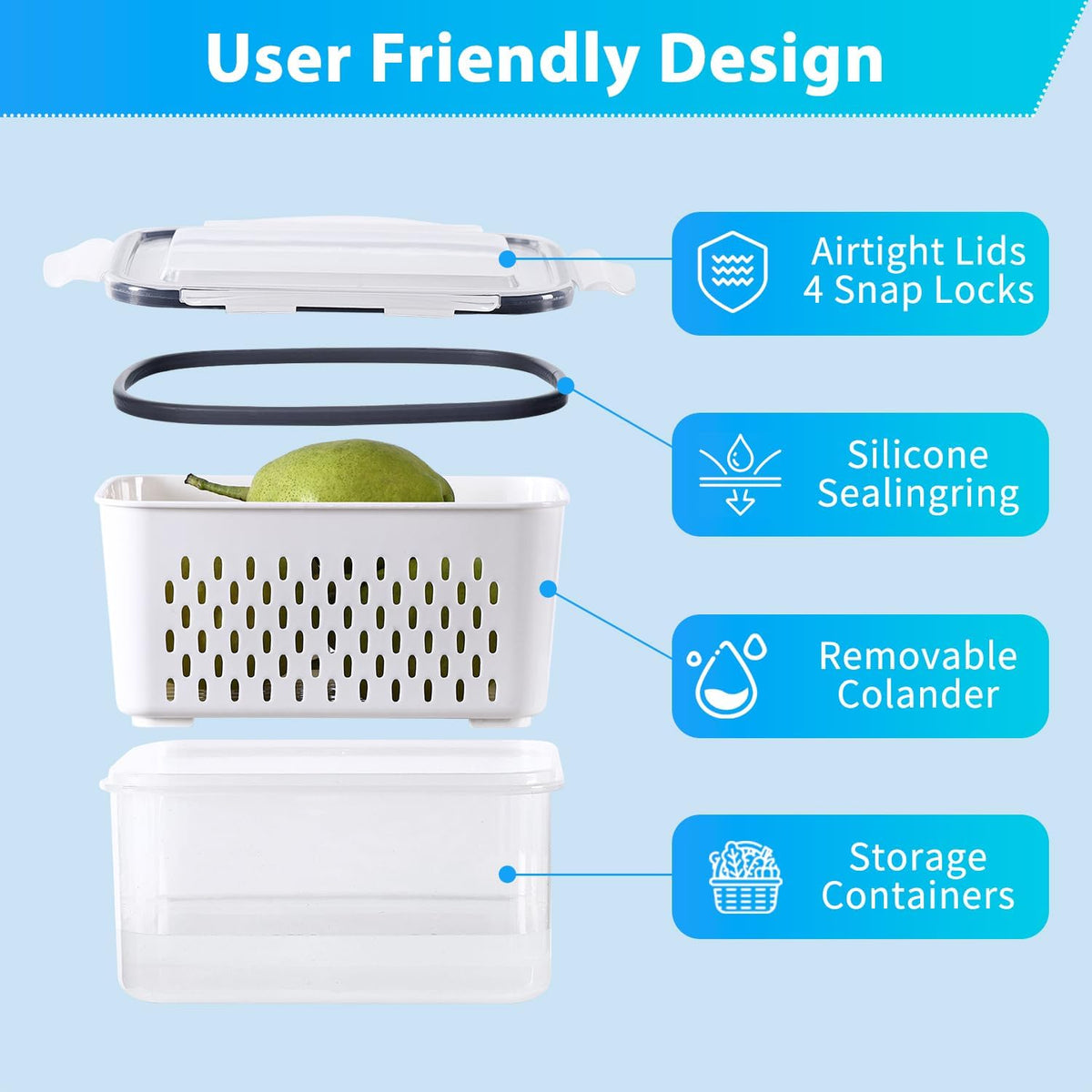 Pure Future 50-Piece Large Airtight Food Storage Containers with Lids, BPA-Free Stackable & Microwave Safe Kitchen Set for Meal Prep, Freezer Use - 25 Containers & Lids, Leakproof Design - PuriLite
