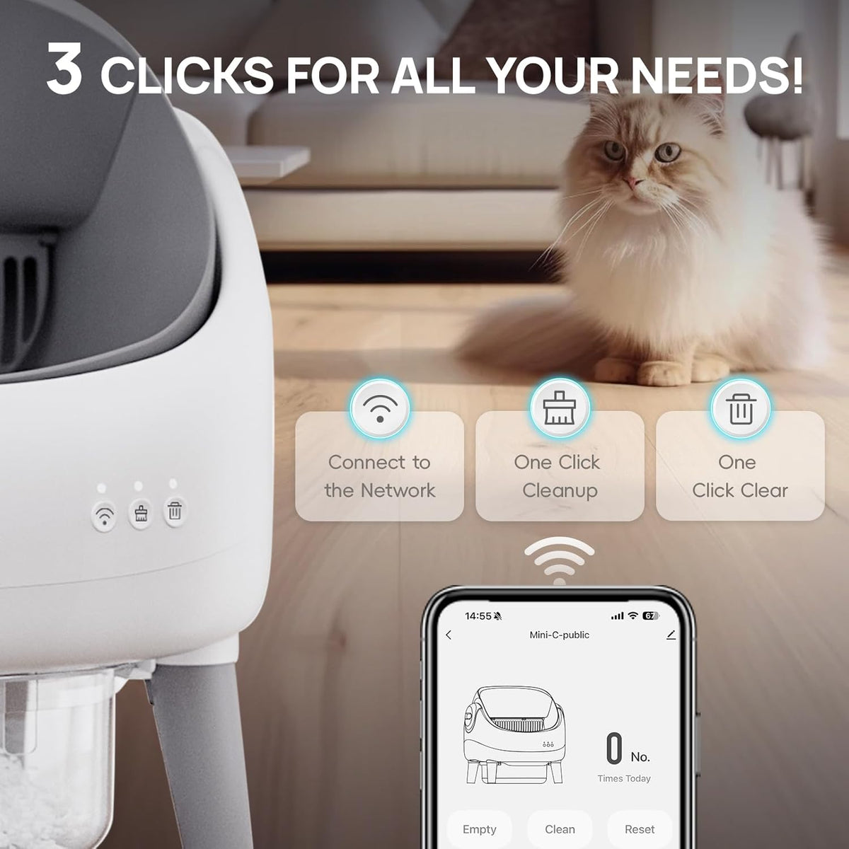 Open-Top Self Cleaning Litter Box, Automatic Litter Box for Multiple Cats, Smart APP Control, Dual Safety Protection - PuriLite