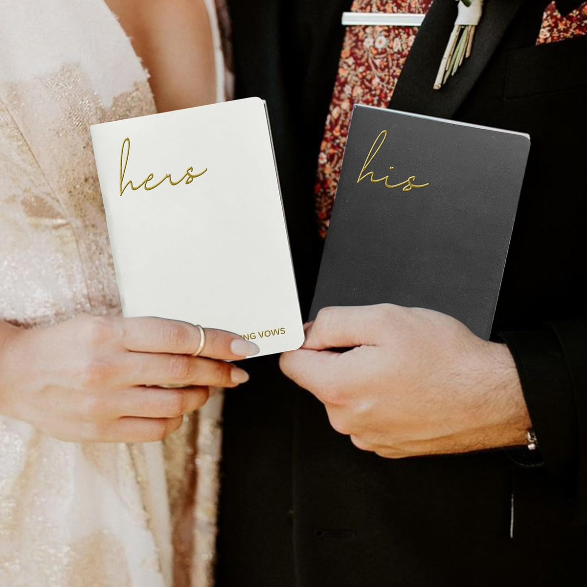 WeddingGiftsWedding Vow Books His and Hers Soft Touch Gold Foil Engraving Vow Books Wedding Essentials Wedding Accessories(TR-HH-Black) - PuriLite