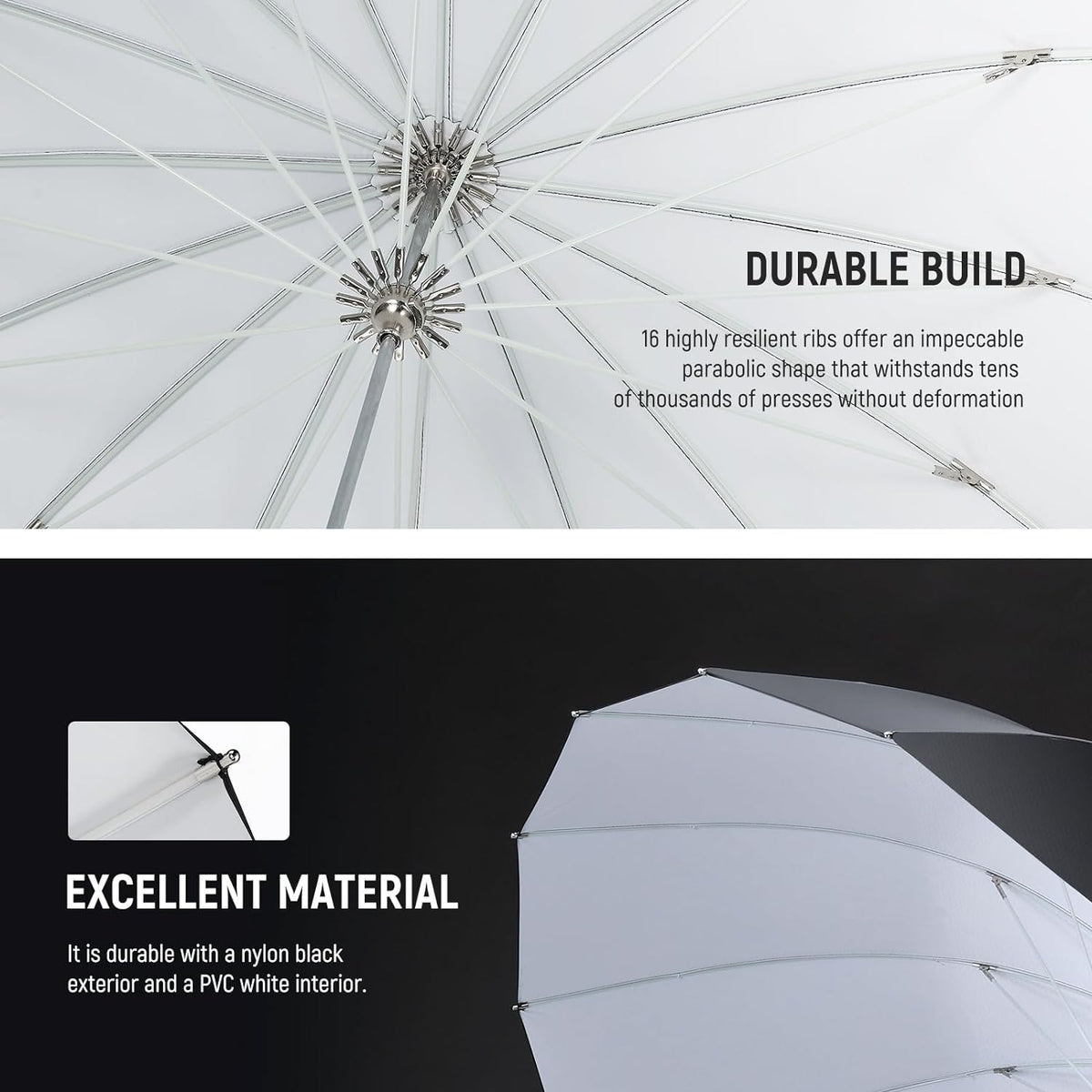 NEEWER 71"/180cm Parabolic Reflective Umbrella Photography with White Inner, Soft Lighting with Diffuser Cover, Bag, Quick Fold for Camera Photo Studio Video Light Shooting Monolight Flash, NS4U - PuriLite