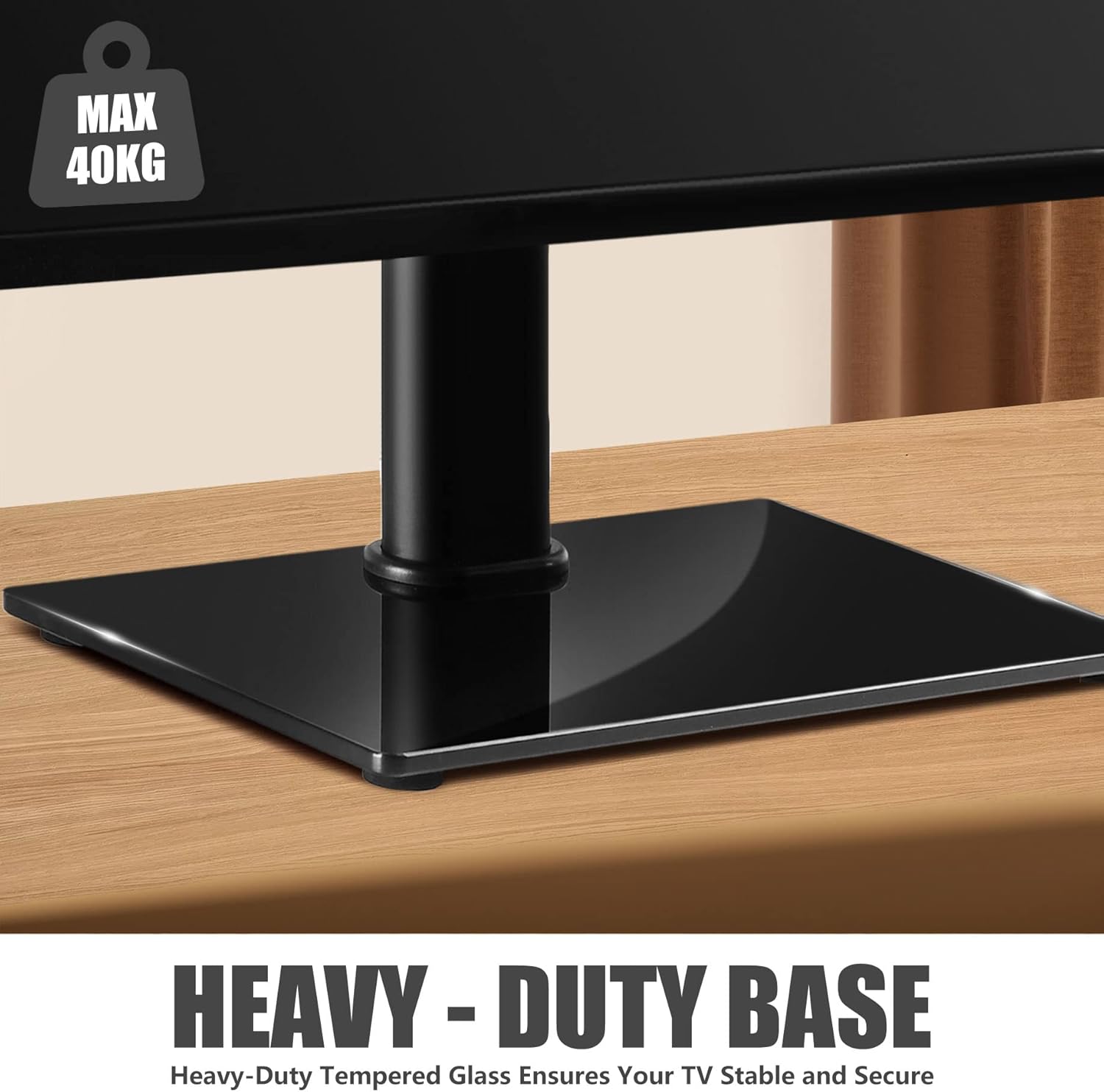 Suptek Universal TV Stands, Table Top TV Stand, Pedestal TV Stand for Most 17"-55" Screens, Height Adjustable TV Base Stand with Tempered Glass Base and Wire Management, Hold up to 40kg, VESA 75/400mm - PuriLite