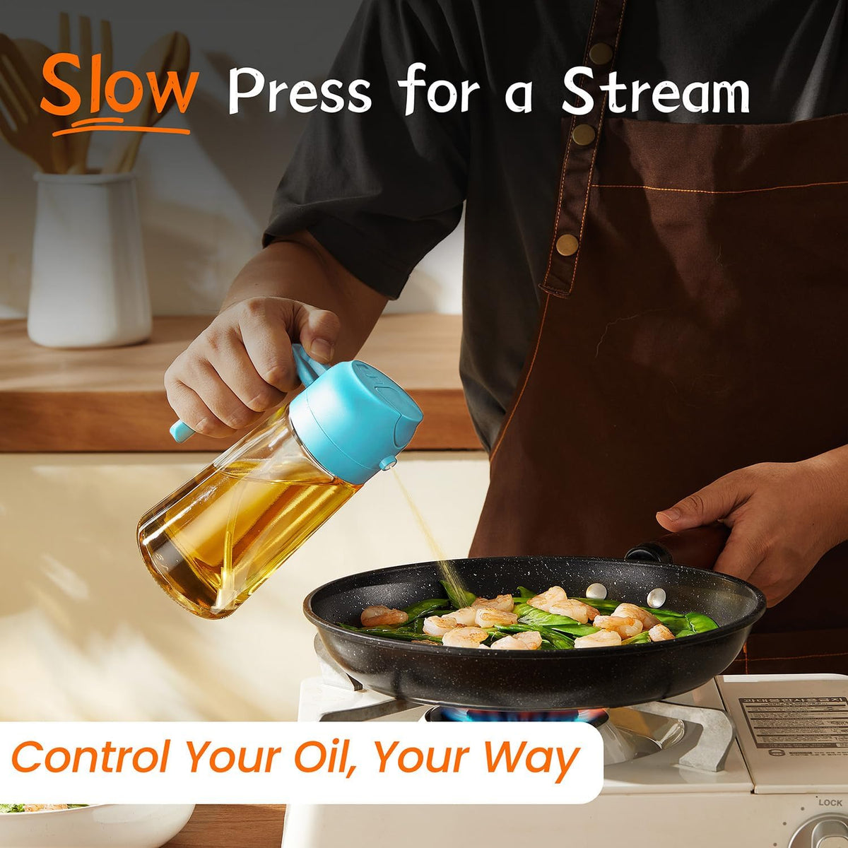 Purilite Select 470ml Glass Oil Sprayer &amp; Dispenser Bottle – 2-in-1 Flip Top - PuriLite