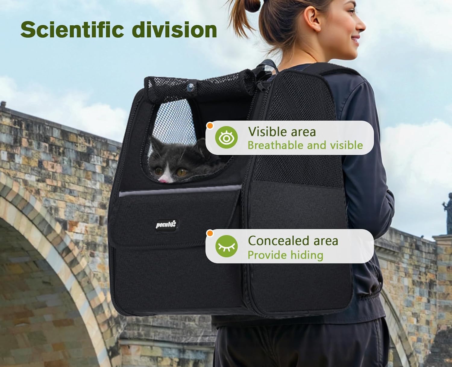 Pecute Expandable Cat Backpack Carrier, Small Dog Backpack Carrier, Pet Backpack Carriers for Cats Dogs Puppy Kitten, Cat Carriers Bag Carrying for Travel Hiking Bike Riding Walking Outdoor,Grey - PuriLite