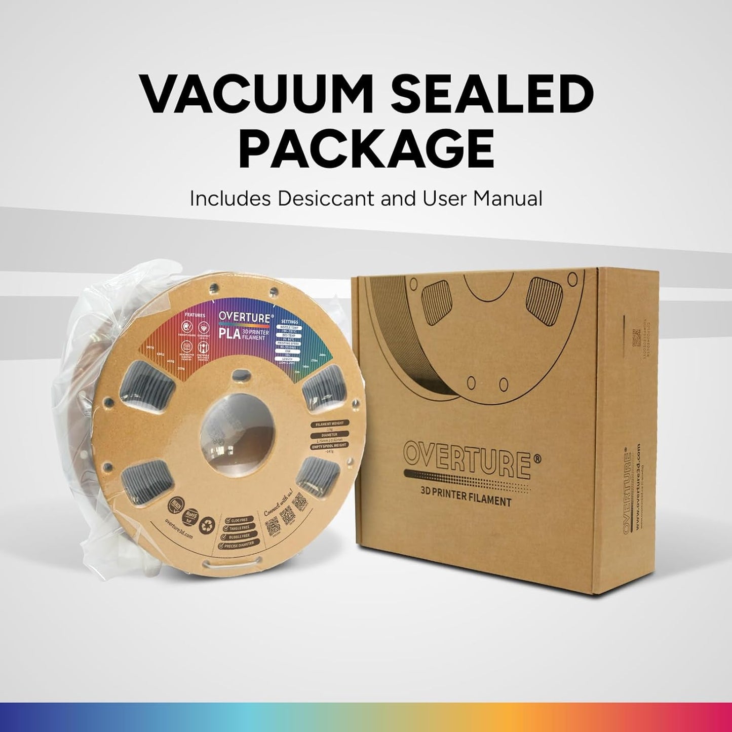 OVERTURE PLA Filament 1.75mm PLA 3D Printer Filament, 1kg Cardboard Spool (2.2lbs), Dimensional Accuracy +/- 0.02mm, Fit Most FDM Printer (Black 1-Pack) - PuriLite