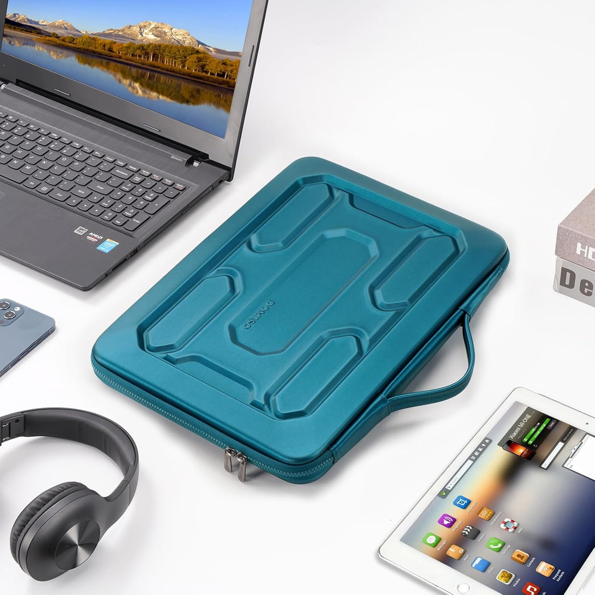 DOMISO 15.6 inch Laptop Sleeve with Handle Protective Shockproof Waterproof EVA Case for 15.6" Yoga 720 IdeaPad 310 320 ThinkPad T570/Legion 5 Gen 6/HP Envy 15/15.6" Notebooks, Dark Blue - PuriLite