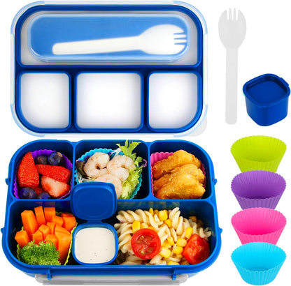 MaMix Bento Lunch Box Adult, Kids, Lunch Containers for Adults/Kids/Students,1300ML-4 Compartment (Blue) - PuriLite