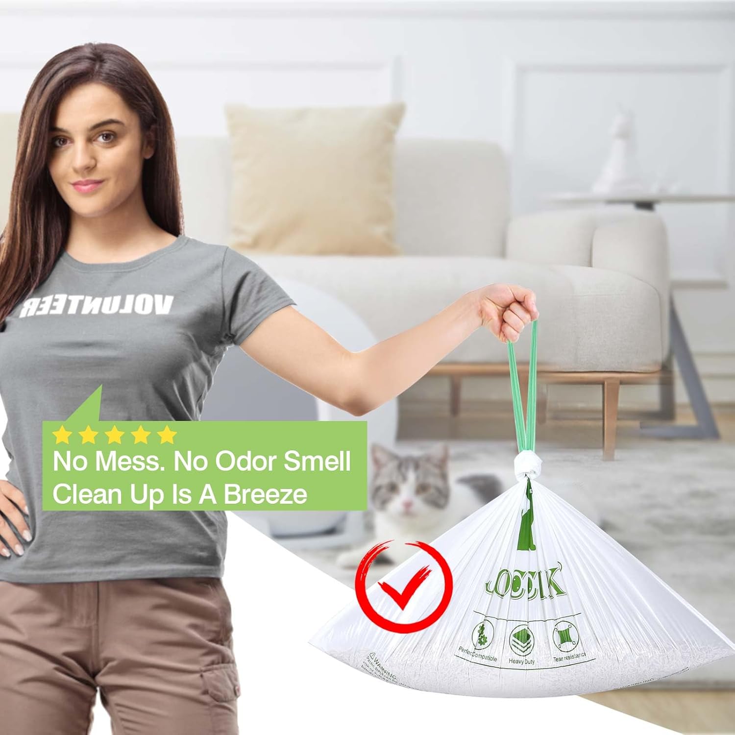 Cat Litter Box Liner Bags Compatible with Self-Cleaning Litter Box Robot 100 Pack, Waste Drawer Liners Heavy Duty White 9-11 Gallons Replacement Bags - PuriLite
