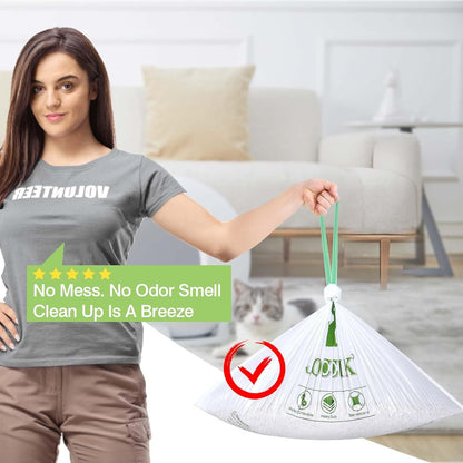 Cat Litter Box Liner Bags Compatible with Self-Cleaning Litter Box Robot 100 Pack, Waste Drawer Liners Heavy Duty White 9-11 Gallons Replacement Bags - PuriLite