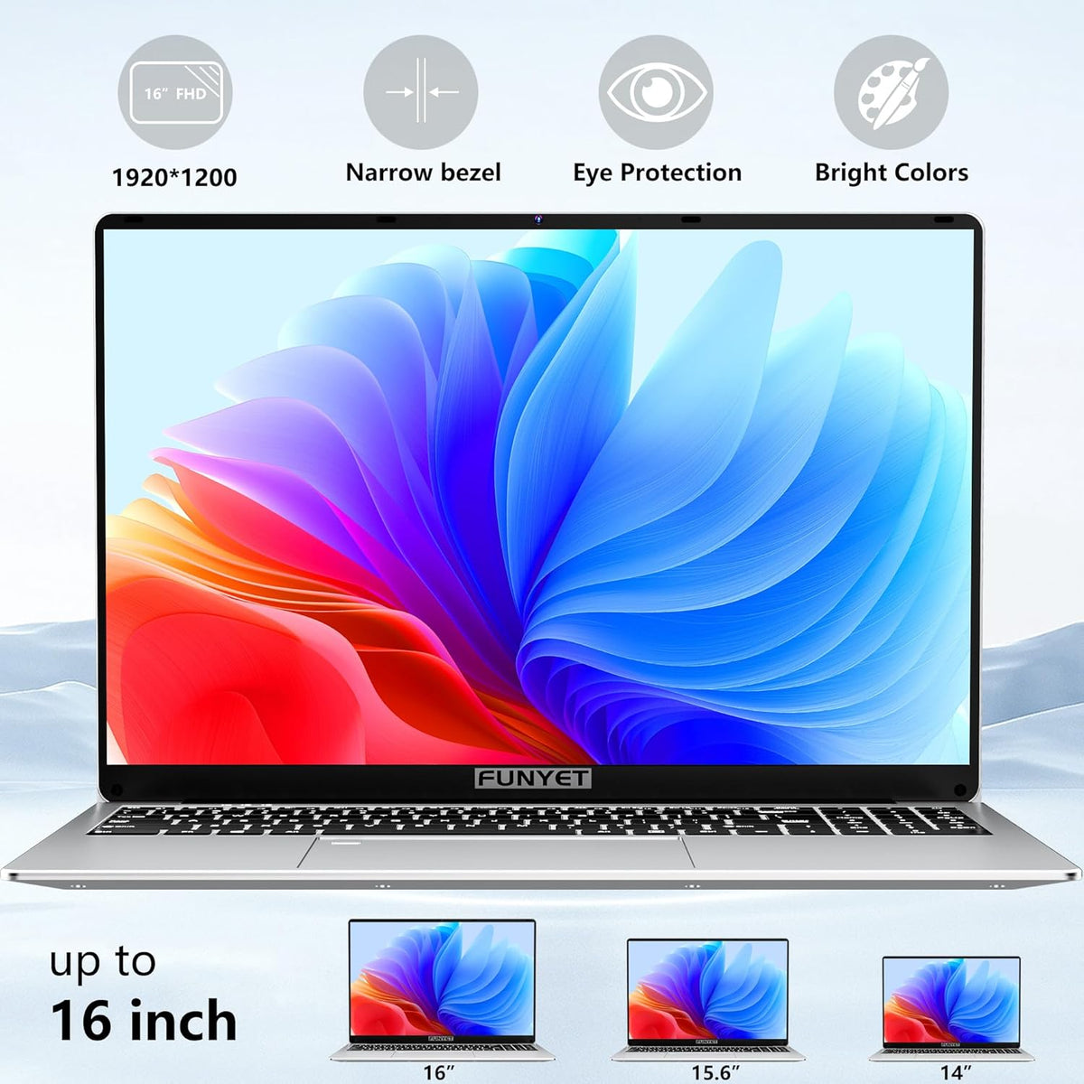 16 Inch Gaming Laptop, Laptop Computer 2025 Windows 11 Pro, 16GB RAM 512GB SSD, Intel 12th Gen N95 Processor(up to 3.4GHz), Backlit Keyboard, Fingerprint Unlock, FHD 1920 * 1200 - PuriLite