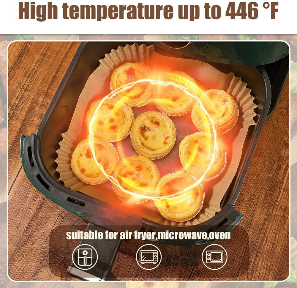 7.5 Inch Air Fryer Parchment Paper Liners Square,150 Pcs Non-Stick &Oil-Proof Air Fryer Liners Disposable for 2-5 QT Frying,Baking,Roast - PuriLite