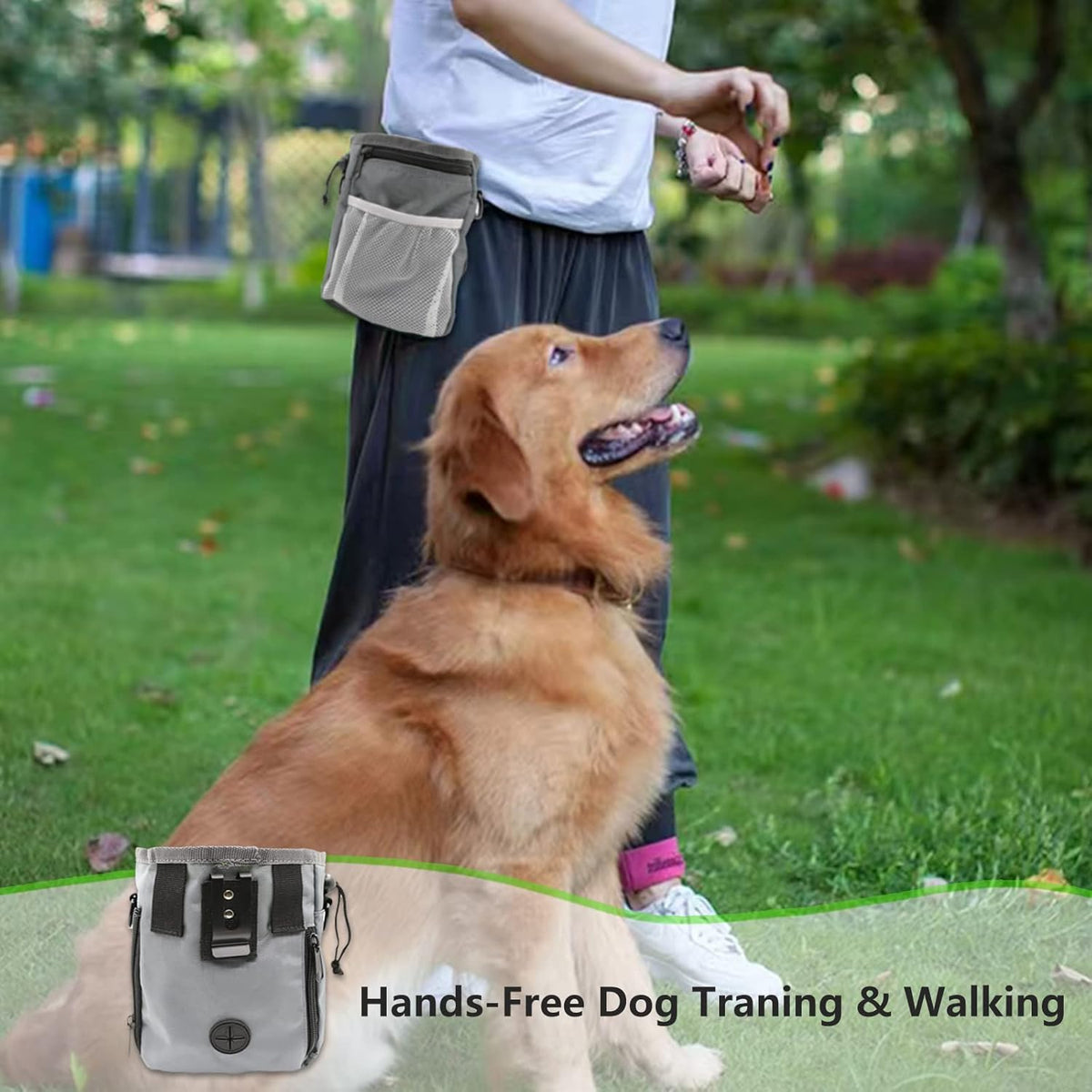 MGKSHADOW Dog Treat Pouch 1pc, Pet Training Clicker 2 pcs, Pet Treat Pouch, Built-in Poop Bag Dispenser (Black) - PuriLite