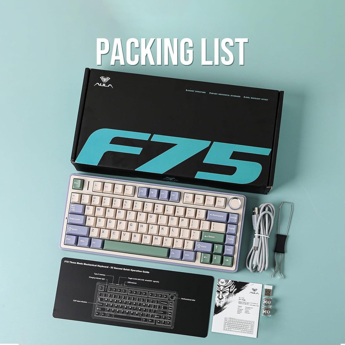 EPOMAKER x Aula F75 Gasket Mechanical Keyboard, 75% Wireless Hot Swappable Gaming Keyboard with Five-Layer Padding&Knob, Bluetooth/2.4GHz/USB-C, RGB (Black Gradient, LEOBOG Reaper Switch) - PuriLite