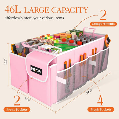 HOTOR Trunk Organizer - Car Organizer, Foldable Trunk organizer for SUVs & Sedans, Car Accessories, Tools, Sundries, 2 Compartments, Black - PuriLite