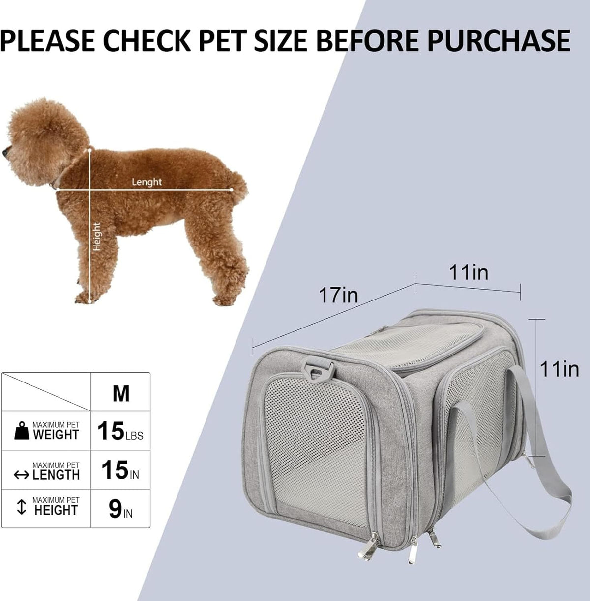 SFBAIHEN Cat Carriers Dog Carrier Pet Carrier for Small Medium Cats Dogs Puppies up to 15 Lbs, TSA Airline Approved Small Dog Carrier Soft Sided, Collapsible Waterproof Travel Puppy Carrier (Pink) - PuriLite