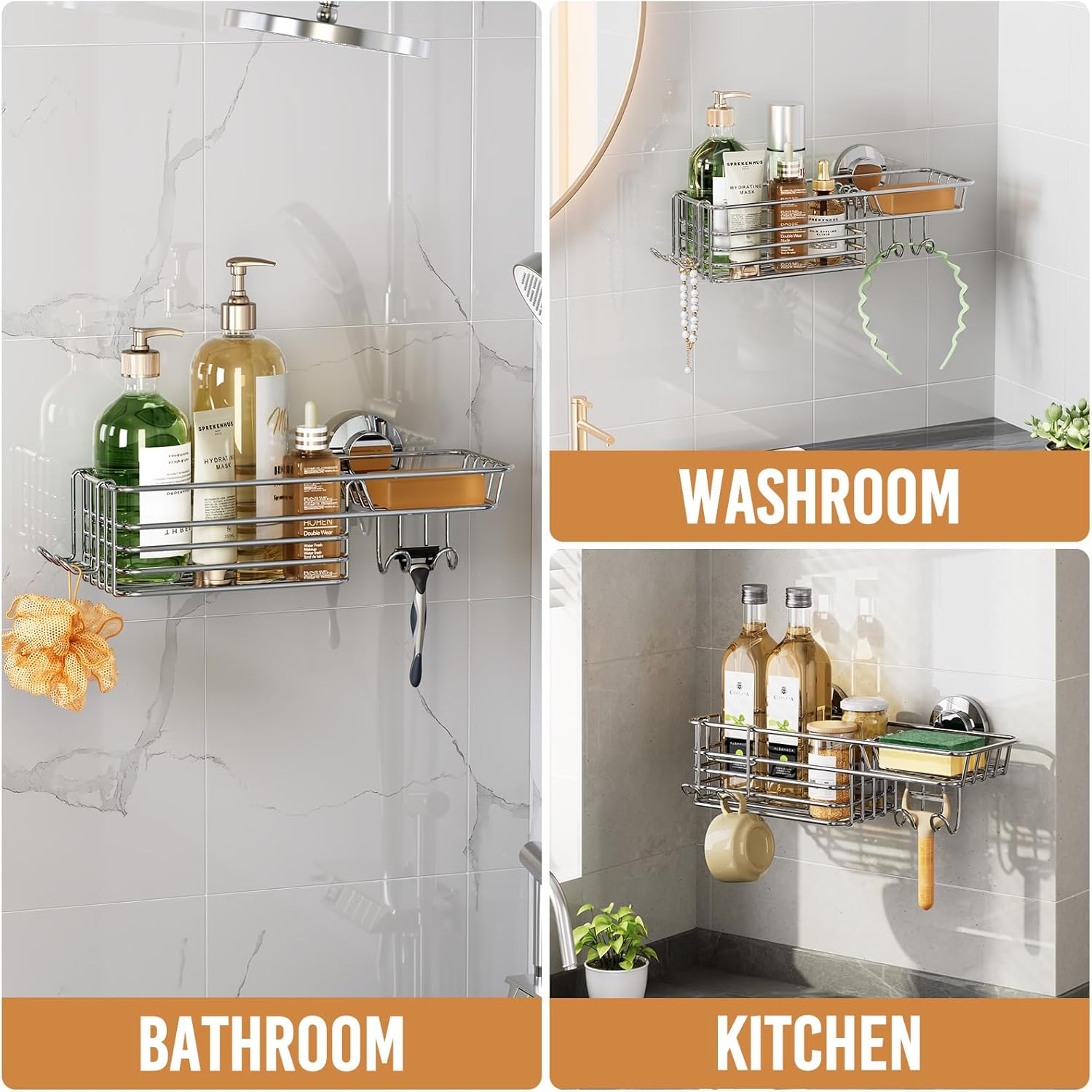 LEVERLOC Shower Caddy Suction Cup, 2 Pack Black Shower Shelf with Hooks and Soap Holder, NO-Drilling Bathroom Organizer, Rustproof Metal Bathroom Storage and Organization - PuriLite