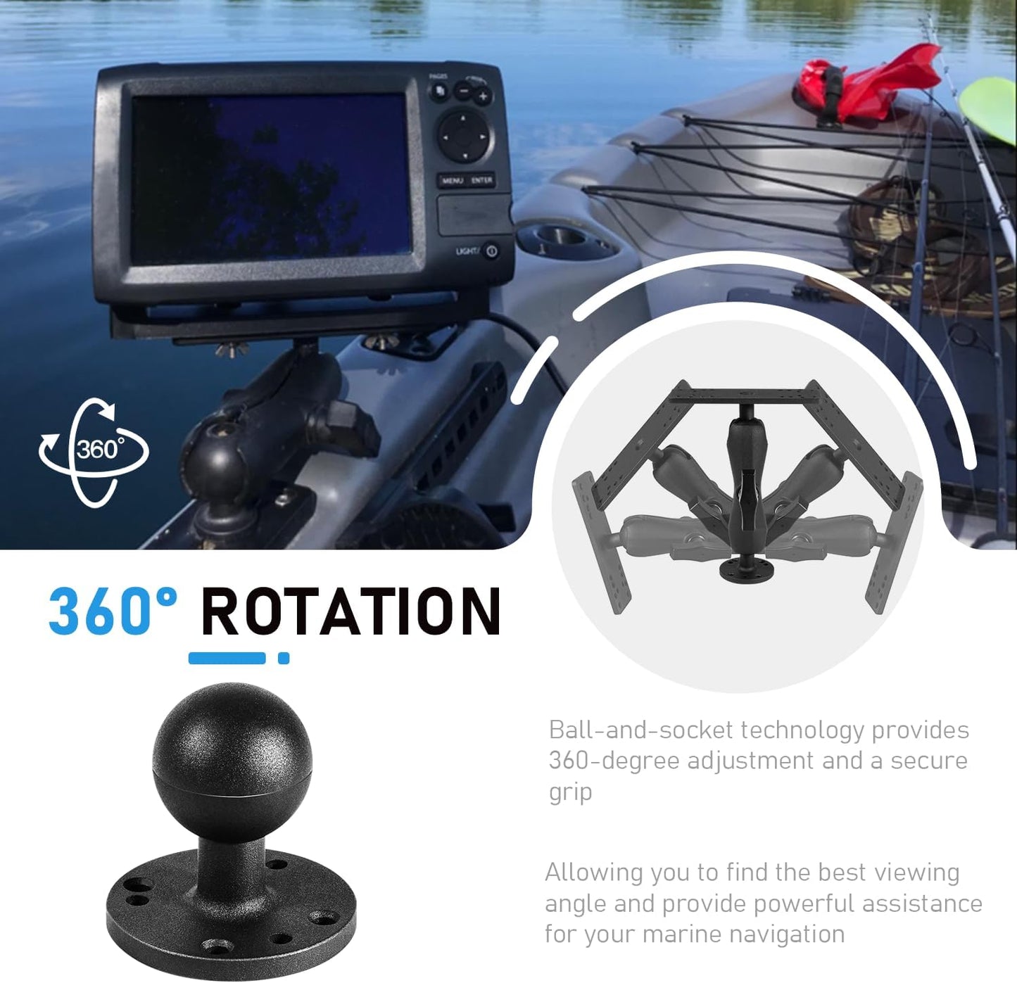 Bzsunway Medium Arm Marine Electronic/Depth Fish Finder Mount with 1.5" / C Size Ball, Medium Arm Marine Electronic/Depth Finder Mount, Suitable for Garmin, Lowrance and Helix 8-10 - PuriLite