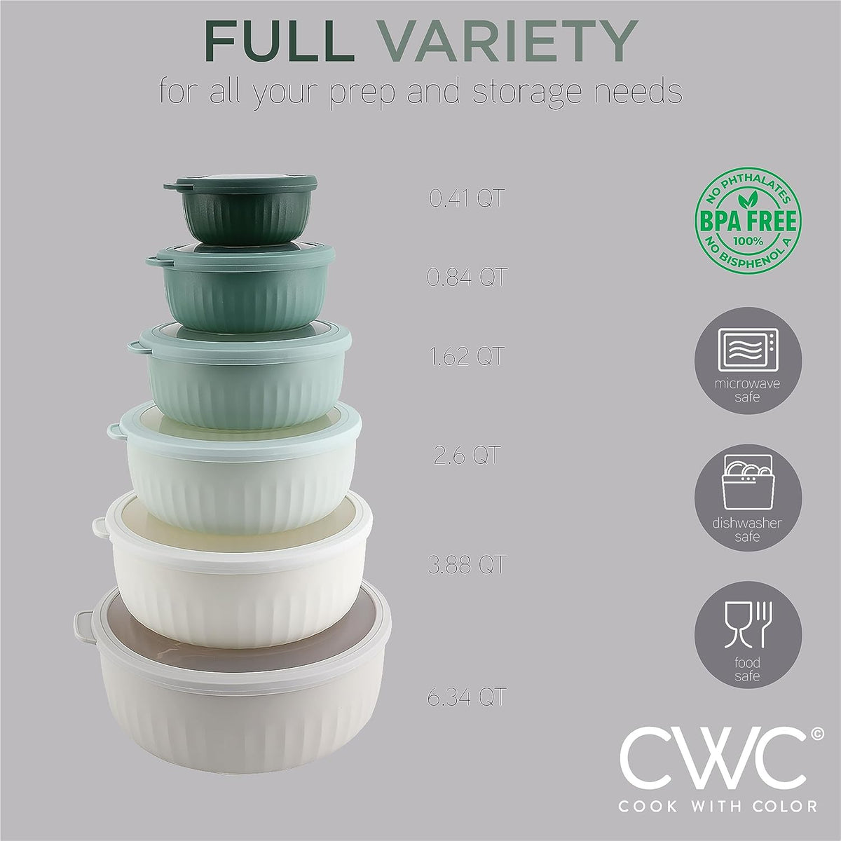 COOK WITH COLOR Prep Bowls with Lids- 8 Piece Nesting Plastic Small Mixing Bowl Set with Lids (Teal Ombre) - PuriLite