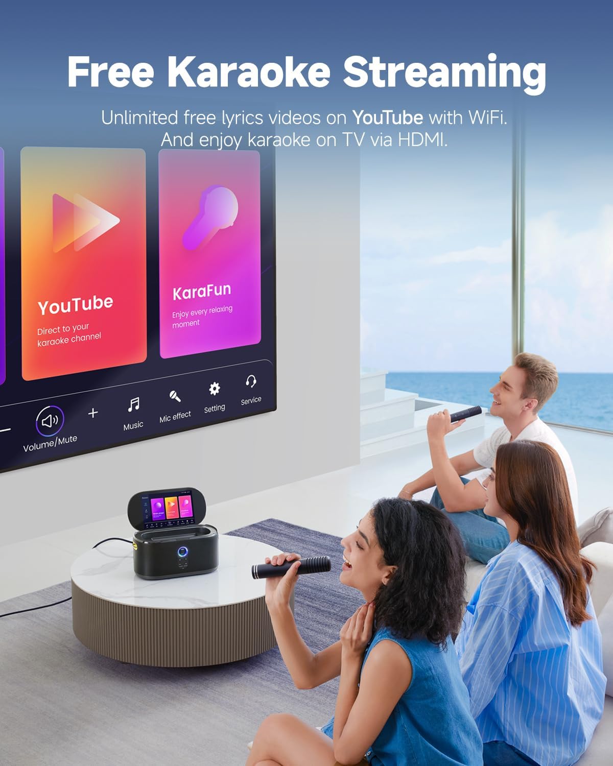 Karaoke Machine for Adults & Kids with Screen Lyrics Display, 2 Wireless Microphones Auto-Charging, Portable Bluetooth Speaker PA System WiFi/HDMI, Home Outdoor Party Speaker (Shell Series) (Shell S2) - PuriLite