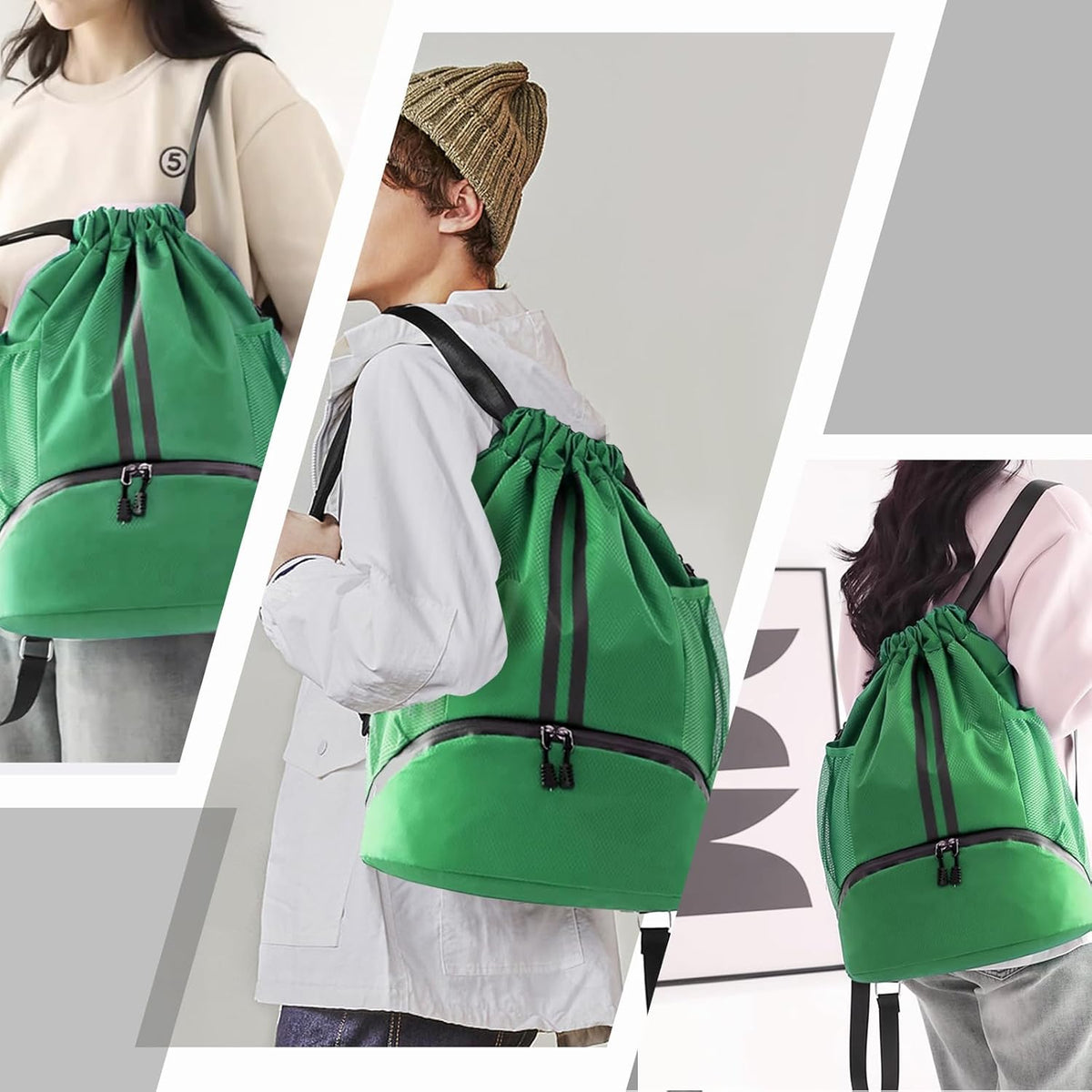 Hoedia Sports Drawstring Backpack - String Swim Gym Bag with Shoes Compartment and Wet Proof Pocket for Women/Men - PuriLite