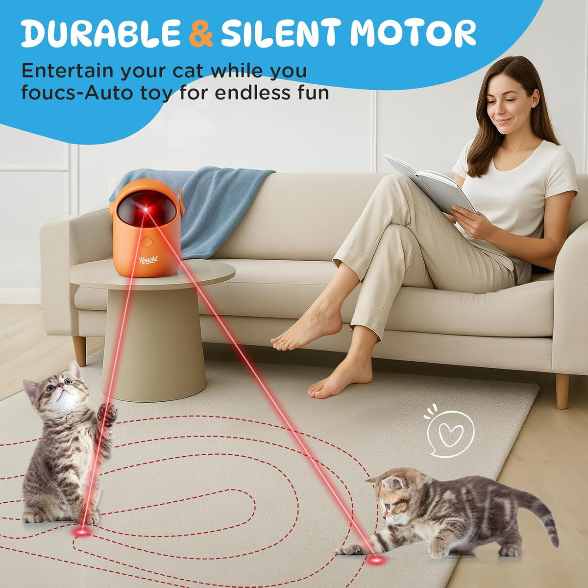 KOACKL Cat Toys for Indoor Cats, Cat Laser Pointer Toy, Rechargeable Automatic Cat Toy with Timer & Speed Modes, Ideal Interactive for Cats Dogs Training and Exercise - PuriLite