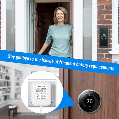 Fesasn 24V C Wire Doorbell Adapter Compatible with Nest Honeywell Ecobee Sensi Thermostat and Wyze Ring Video Doorbell (26.2 FT Long Cable with White) - PuriLite